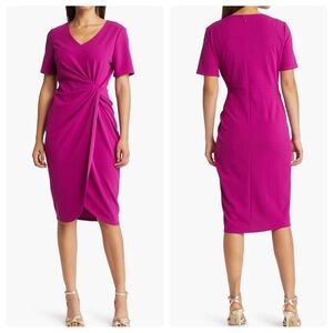 Tahari ASL Stretch Crepe Side Knot Dress in Currant Size 6 NWT